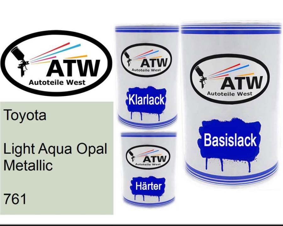 Toyota, Light Aqua Opal Metallic, 761: 500ml Lackdose + 500ml Klarlack + 250ml Härter - Set, von ATW Autoteile West.